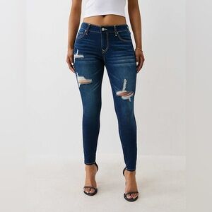 True Religion Dark Blue Distressed Skinny Jeans, 28, NWT